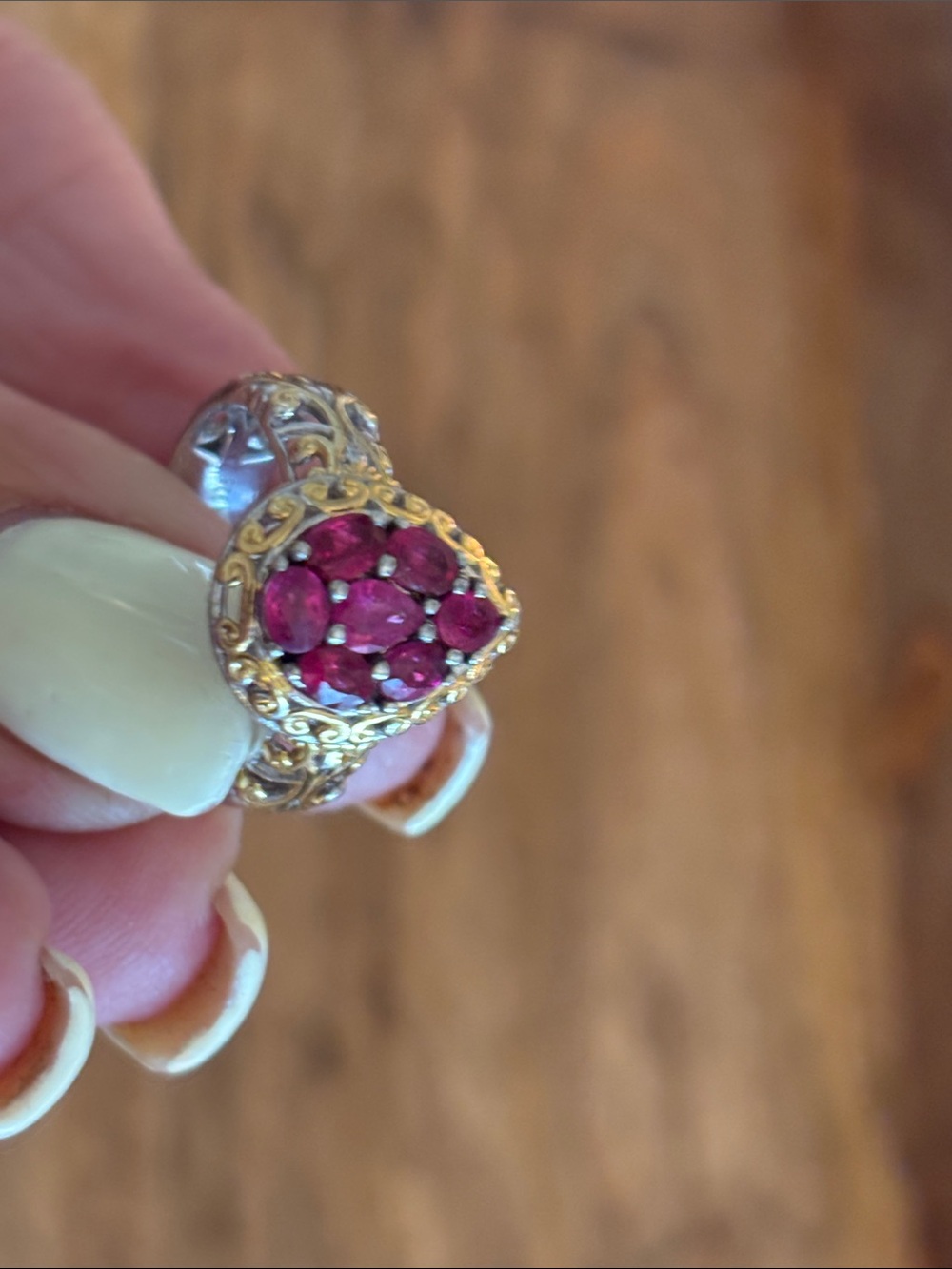 Sterling Silver 925 and 1.77 CT Burmese Ruby Pear-Shaped Cluster Ring SZ 9 - Picture 5 of 16